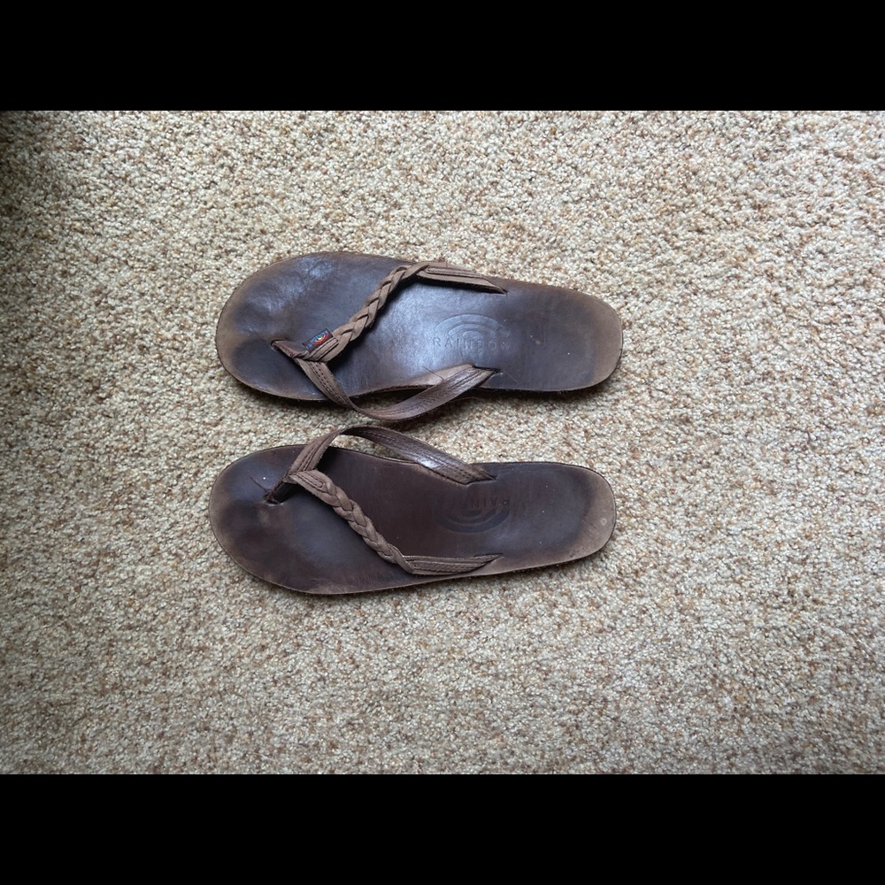 Rainbow flip flops. Skinny braided strap